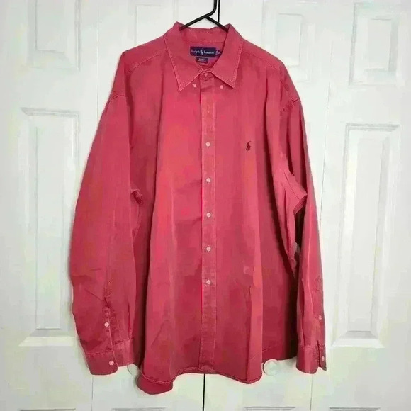 VTG Polo Ralph Lauren Mens Blake Red Faded Dress Shirt Long Sleeve Button Up XXL - Picture 1 of 8